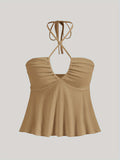 Purpdrank Chic Cross Front Ruched Halter Top - Flattering Tie Back, Sleeveless Summer Style - Trendy Y2K Inspired, Perfect for Cute & Coquette Fashionistas