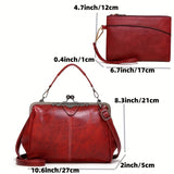 Purpdrank Chic Vintage-Inspired Faux Leather Handbag with Kiss Lock - Versatile Crossbody & Clutch Purse for Women, Durable & Lightweight, Perfect Gift for Mom or Girlfriend
