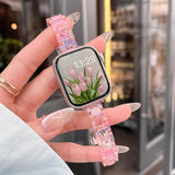 Purpdrank  1pc Elegant White Laser Resin Strap for iWatch Series 3-10, SE, 38mm-49mm, Synthetic Resin Foldover Clasp, Stylish Replacement Bracelet for Teenagers