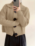 Plus Size Solid Color Button Front Knitted Cardigan, Stylish Casual Long Sleeve Cardigan For Fall & Winter, Women's Plus Size Clothing