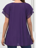 Vibrant Color Crew Neck Blouse - Ruffled Sleeve, Layered, Casual, Spring & Summer Essential - Women's Clothing for Everyday Wear