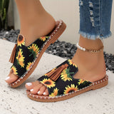 Purpdrank Boho Chic Tassel Slide Sandals - Unisex, Lightweight & Comfortable, Colorful Geometric Pattern Upper with Brown Cover Tassel, Non-Slip TPR Sole, Casual Summer Beach Shoes for Women and Men