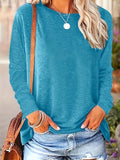 Essential Crew Neck Long Sleeve T-Shirt for Women - Soft Cotton Blend, Micro Elasticity, Regular Fit, Solid Color, Perfect for Spring and Fall Seasons