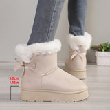 Women's Solid Color Fluffy Boots, Bowknot Decor Platform Thermal Lined Boots, Winter Non-slip Plush Soft Shoes