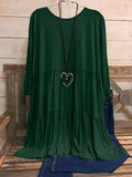 Plus Size Womens Chic Smock Dress - Flattering Long Sleeves, Rich Solid Color, Soft Round Neck with Delicate Ruffle Trim - Fashionable Casual Wear