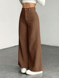 Purpdrank  Women's High-Waisted Wide-Leg Pants - Corduroy-Textured Casual Trousers with Relaxed Fit, Side Pockets & All-Season Comfort, Machine Washable Beige Trousers for Women