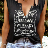 Purpdrank Smooth As Tennessee Whiskey, Sweet As Strawberry Wine" Women's Sleeveless V-Neck Tank Top - Casual, Machine Washable, Polyester Blend with Ring Detail - Perfect for Country Music Nights, Country Music T Shirts