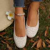 Purpdrank Comfortable All-Season Elegant Floral Print Slip-On Flats - Sizes 5-10.5, Faux Cover Lining, Plastic Sole, Pearl Embellished - Perfect for Casual Wear
