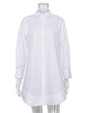 Purpdrank - Leisure Fashion Loose Long Sleeves Solid Color Lapel Collar Shirt Dresses