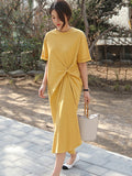 Purpdrank - Original Solid Color Irregularity Pleats Midi Dress
