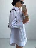 Purpdrank - Leisure Fashion Loose Long Sleeves Solid Color Lapel Collar Shirt Dresses