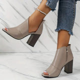 Purpdrank - Grey Casual Patchwork Asymmetrical Fish Mouth Out Door Wedges Shoes (Heel Height 3.54in)