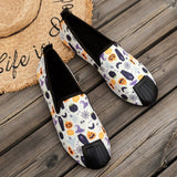 Purpdrank - Halloween Cream White Casual Patchwork Printing Round Comfortable Flats Shoes