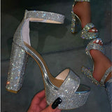 Purpdrank - Silver Casual Patchwork Rhinestone Pointed Out Door Shoes (Heel Height 5.9in)