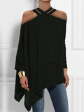 Purpdrank - Loose Asymmetric Hollow Solid Color Cold Shoulder Blouses&Shirts Tops