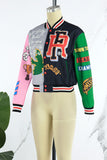 Purpdrank - Black Gray Casual Sweet Print Patchwork Pocket Buckle Cardigan Collar Outerwear