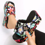 Purpdrank - White Patchwork Printing Round Out Door Wedges Shoes (Heel Height 2.36in)