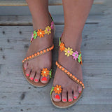 Purpdrank - Women Boho Flower Slip-On Flat Sandals