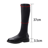 Purpdrank - Platform Knee High Boots Slip-on Block Heel Footwear Women Thick High Heels PU Leather Shoes Fashion Spring Female Boots