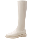 Purpdrank - Platform Knee High Boots Slip-on Block Heel Footwear Women Thick High Heels PU Leather Shoes Fashion Spring Female Boots