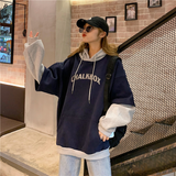 Purpdrank - Hoodies Women Plus Velvet Thicker Korean BF Ulzzang Embroidery Letter Long Loose Pullovers Hooded Warm Students Daily Womens New