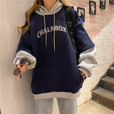 Purpdrank - Hoodies Women Plus Velvet Thicker Korean BF Ulzzang Embroidery Letter Long Loose Pullovers Hooded Warm Students Daily Womens New