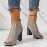 Purpdrank - Grey Casual Patchwork Asymmetrical Fish Mouth Out Door Wedges Shoes (Heel Height 3.54in)