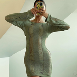 Purpdrank - Knitting Solid Dress for Women Sexy Tassel Hollow Backless Long Dleeve Bodycon Dresses Midnight Clubwear Elegant Jurk