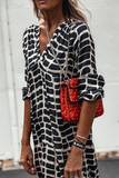 Purpdrank - Casual Print Patchwork Pullovers Basic V Neck A Line Dresses