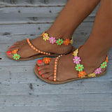 Purpdrank - Women Boho Flower Slip-On Flat Sandals