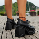 Purpdrank - Black Casual Frenulum Solid Color Round Out Door Wedges Shoes (Heel Height 3.94in)
