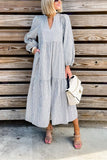 Purpdrank - Casual Striped V Neck Long Dress Dresses