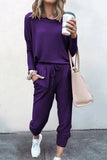 Purpdrank - Casual Solid Asymmetrical Solid Color O Neck Long Sleeve Two Pieces