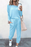 Purpdrank - Casual Solid Asymmetrical Solid Color O Neck Long Sleeve Two Pieces