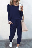 Purpdrank - Casual Solid Asymmetrical Solid Color O Neck Long Sleeve Two Pieces
