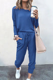 Purpdrank - Casual Solid Asymmetrical Solid Color O Neck Long Sleeve Two Pieces