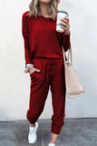 Purpdrank - Casual Solid Asymmetrical Solid Color O Neck Long Sleeve Two Pieces