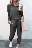 Purpdrank - Casual Solid Asymmetrical Solid Color O Neck Long Sleeve Two Pieces