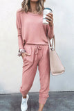Purpdrank - Casual Solid Asymmetrical Solid Color O Neck Long Sleeve Two Pieces