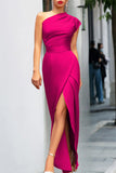 Purpdrank - Elegant Formal Solid Slit Asymmetrical Oblique Collar Evening Dress Dresses