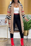 Purpdrank - Khaki Casual Striped Cardigan Cardigan Collar Outerwear