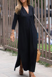Purpdrank - Casual Solid Slit V Neck A Line Dresses