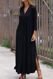 Purpdrank - Casual Solid Slit V Neck A Line Dresses