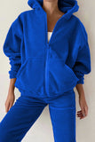 Purpdrank - Casual Solid Zipper Hooded Collar Long Sleeve Two Pieces