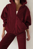 Purpdrank - Casual Solid Zipper Hooded Collar Long Sleeve Two Pieces