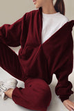 Purpdrank - Casual Solid Zipper Hooded Collar Long Sleeve Two Pieces