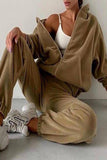 Purpdrank - Casual Solid Zipper Hooded Collar Long Sleeve Two Pieces