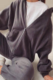 Purpdrank - Casual Solid Zipper Hooded Collar Long Sleeve Two Pieces