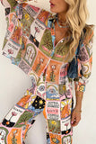 Purpdrank - Casual College Print Patchwork Turndown Collar Long Sleeve Two Pieces
