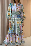 Purpdrank - Elegant Print Patchwork Turndown Collar A Line Dresses
